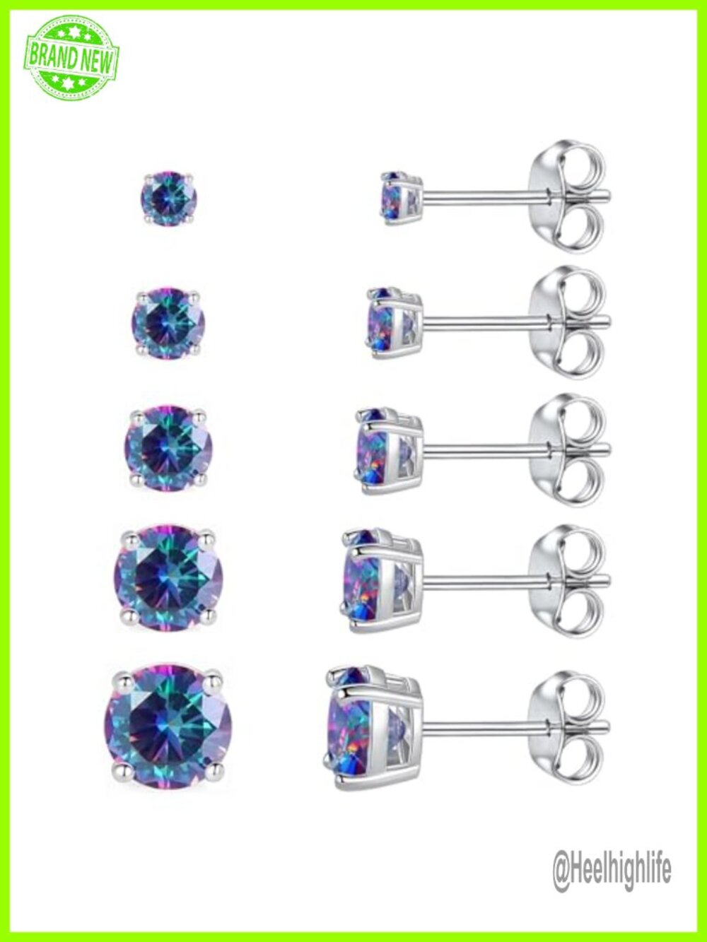 316L Surgical Stainless Steel Cubic Zirconia Stud Earrings Set Hypoallergenic